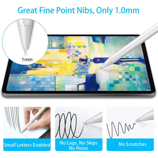 Stylus Penna för iPad Pekskärmar, Digital Penna Kapacitiv Penna 1,0 mm Spets Active Stylus Penna med Palm Rejection för 2018-2020 Apple iPad Pro/ Pro