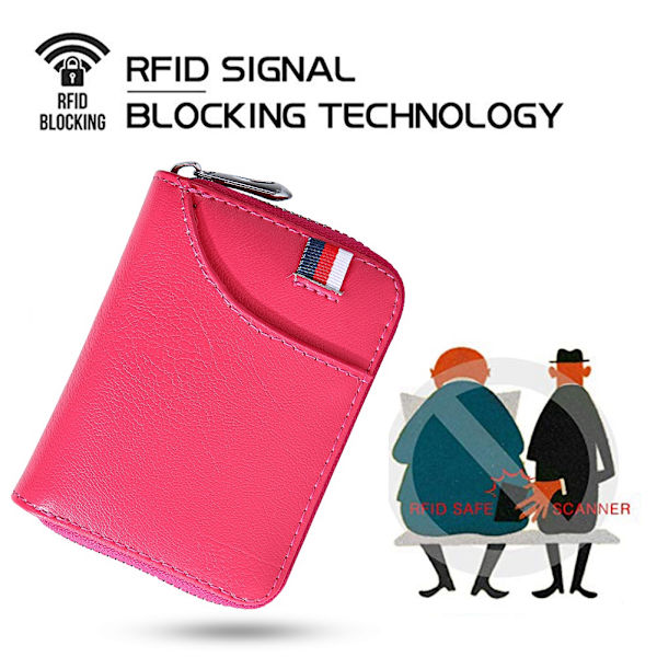 Anti-tyveri Læder Multifunktionel Kvinders Tegnebog Kort Holder RFID Hardware (Rosy)