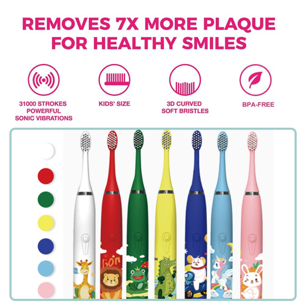 Elektrisk tannbørste for barn med 6 børstehoder, vannavstøtende,