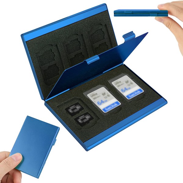 1 etui i aluminium Opbevaringsboks til SD-kort TF-kort Blue