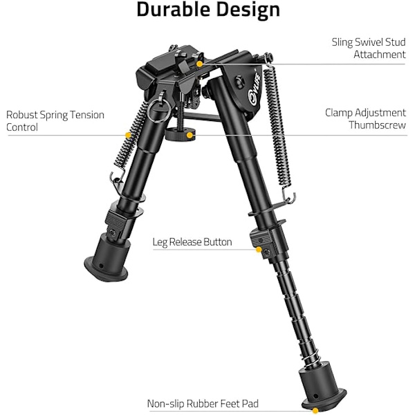 Rifle Bipod, 6-9 tommer justerbar Super Duty Taktisk Bipod