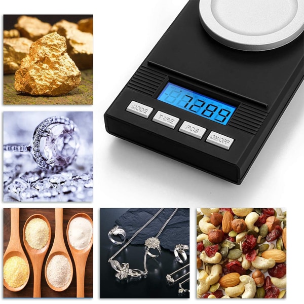 Digital milligram lommevægte 0,001 g x 50 g, elektroniske vægte til genindlæsning af smykkemønter og køkken, mini gramvægt med kalibrering