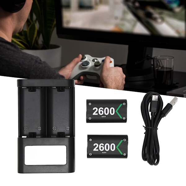 Uppladdningsbart batteripaket för Xbox One 2x2600mAh batteri med laddstation för Xbox One S för Xbox Series X S