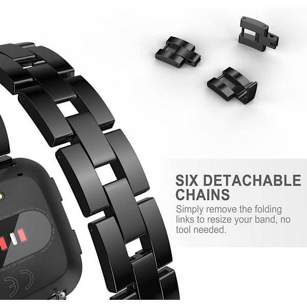 Fitbit Versa-armband, aristokratisk, minimalistisk, svart