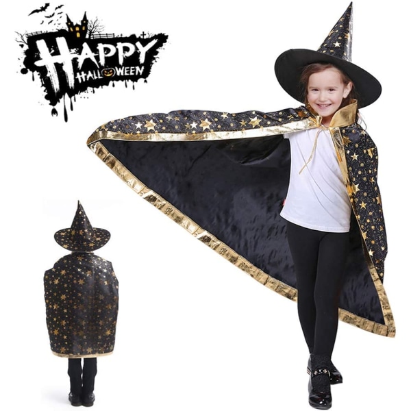 Kinder Halloween Kostüm, Hexe Zauberer Umhang mit Hut für