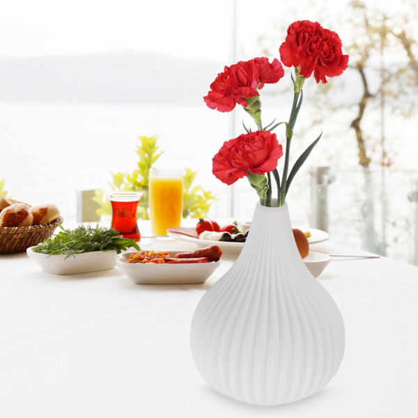 Handgjord Hantverksvas, Stengods Bulbformad Design Med Matt Vit Finish, Texturerad Yta Och Skandinavisk Minimalism
