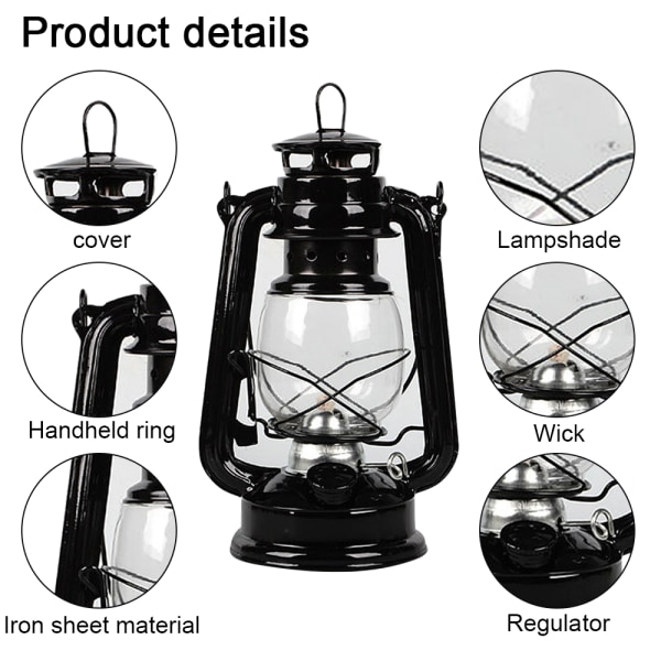 Nostalgisk Retro Iron Art Fotogenlampa Ornament black