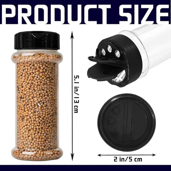 8-pack 200 ml Round Plastic Spice Jars with Black Shaker Lids, Reusable Spice Containers, Transparent Plastic Jars
