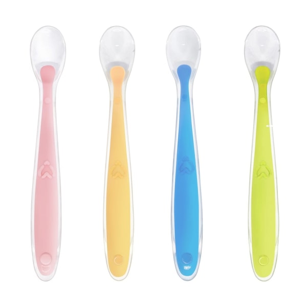 Baby Girls Spoons, 4-Pack, Soft Silicone Baby Spoons Training