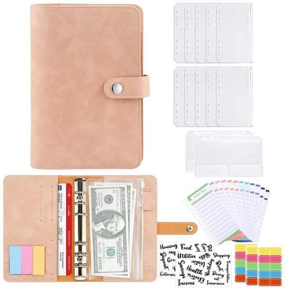 Budgetplanlægger Budget Binder A6, Pengebesparende mappe Kontantkuverter Kuvertmetode, med pengeopbevaring A6 Binder Budget Notebook