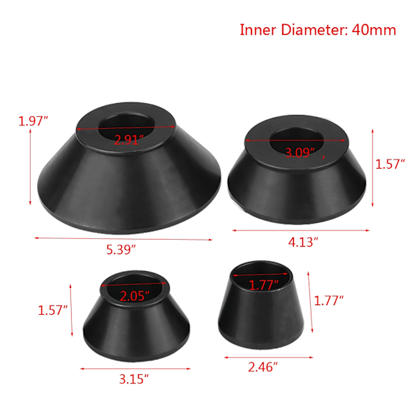 4 stk Hjulbalanseringsadapterkjerner Standard konisk sett for 40 mm aksel