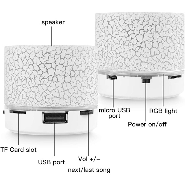 Bärbar trådlös mini Bluetooth-högtalare, AI Super Bass Stereo uppladdningsbar högtalare med LED-lampor