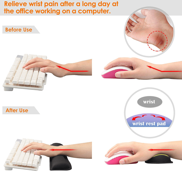 Opgraderet tastatur håndledsstøtte og mus håndledsstøttepude, lavet af memoryskum, superfine fibre og gel, let skrivning og håndledssmerter perfekt til