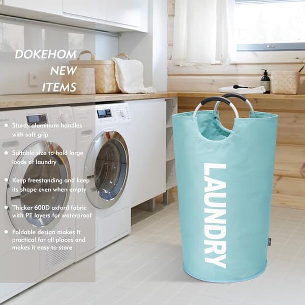 90L Large Laundry Basket, Foldable Laundry Bag, Freestanding Tall Laundry Hamper, Collapsible Laundry Basket (Light Blue) Light Blue
