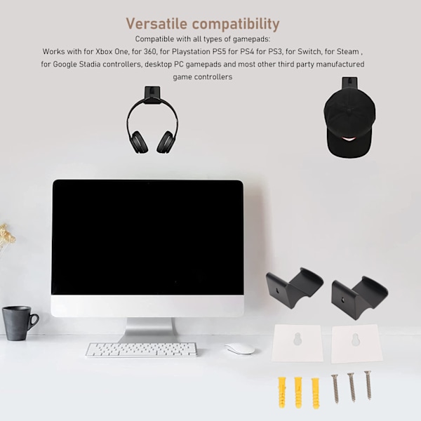 2 stk. kontroller veggmontering holder multifunksjonell kontroller headset stativ for PS5 for PS4 for Xbox One for Switch Pro