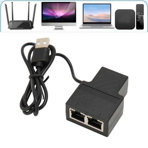 100Mbps Ethernet Splitter RJ45 1 till 2 Hög Hastighet Ethernet Splitter Adapter med USB Strömkabel