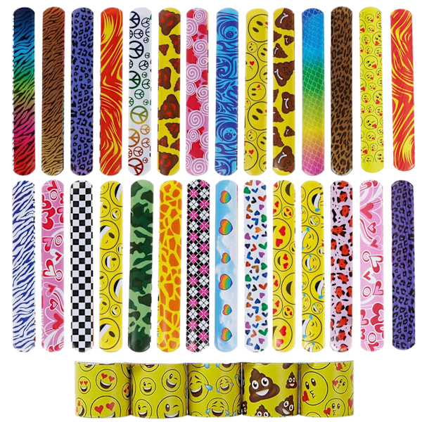 Barnkalas Favoriter, Slap Armband i Blandade Designer, Mjuka och Hållbara, Perfekta för Skattkista i Klassrummet och Födelsedagsfiranden, 30 ST