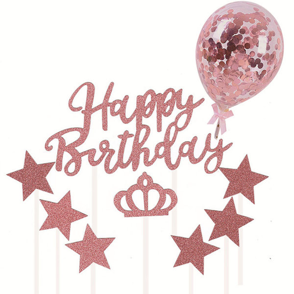 Rose Gold Star Heart Happy Birthday Toppers sæt, med konfetti ballon til fødselsdagsfest dekorationer