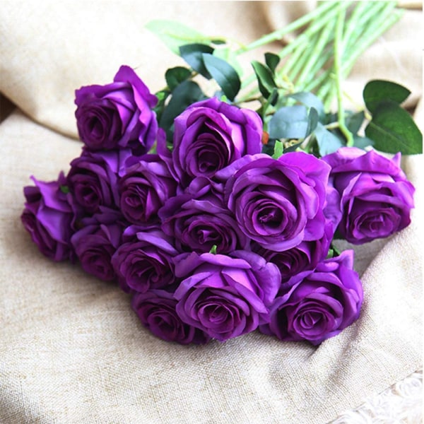 Kunstige blomster, ekte utseende rose lang stilk silke kunstig