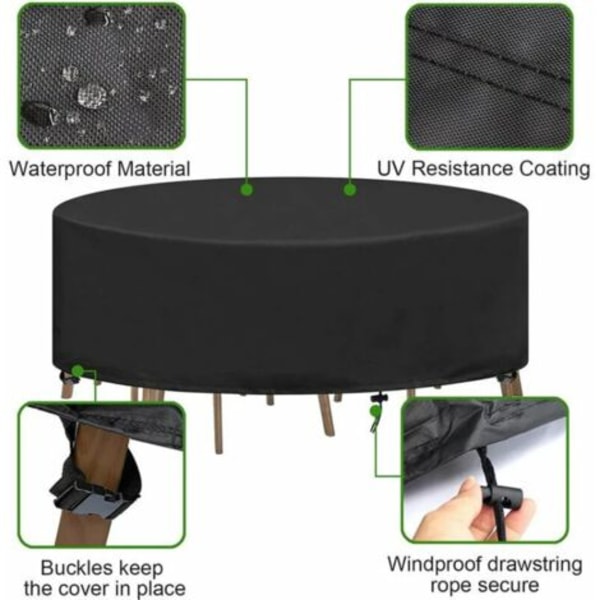 Rund havemøbelbetræk, vandtæt havemøbelbetræk, Oxford-stof, robust, havebord- og stoleben, Ø230X100CM