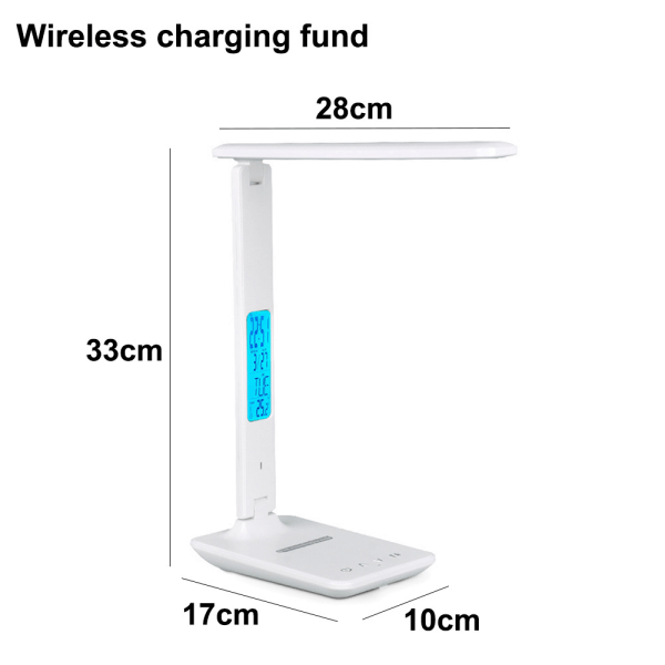 Vikbar bordslampa med klocka, alarm, datum, temperaturkontor white
