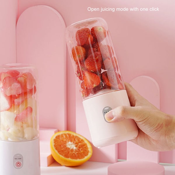 Bærbar Blender 500ml Mini Personlig Juicer Blender for Smoothies Shakes USB Oppladbar med 6 Blad Blad for Sports Reise Rosa