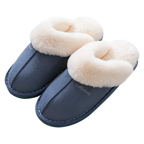 Marineblå Fluffy Myke Varme Slip On Hjemmesko, Anti-Skid