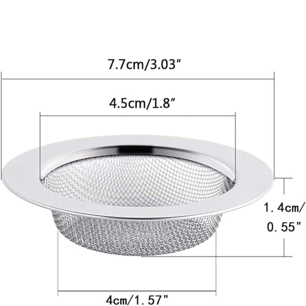 2 stk rustfritt stål avløpsfilter, 7,5 cm hårsil dusj