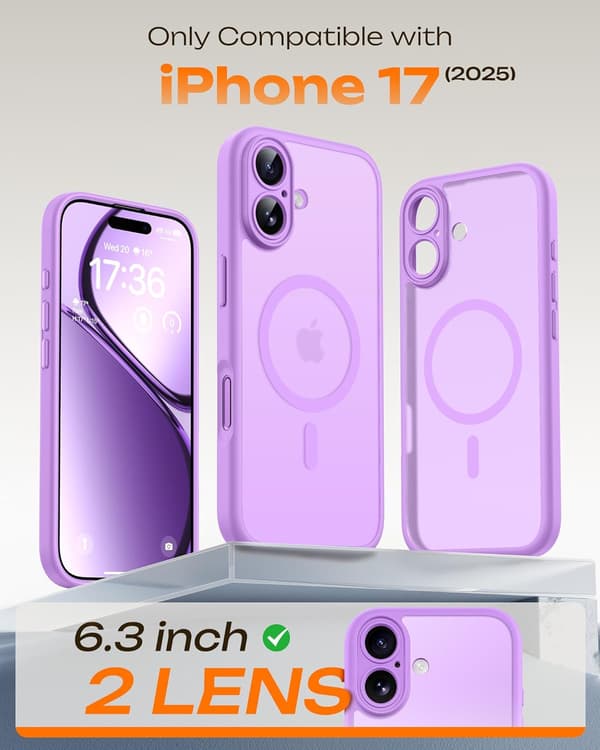 TOCOL Case for iPhone 17, Camera Protection, Integrated Magnetic Ring, Compatible with Magsafe, Drop Protection, Transparent Matte Back, [TT] light purple för iPhone 16