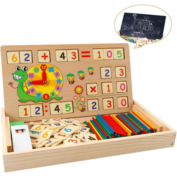 Puusta tehty matemaattinen lelu, oppimislaatikko, numerooppimispeli piirryksellä, puutaulu, oppimislelu lapsille 3, 4, 5 v.
