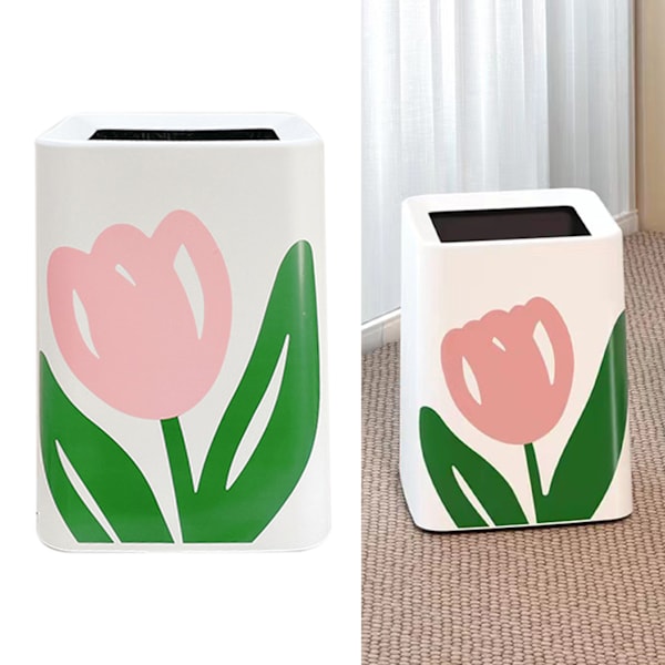 Blomsteravfallsbøtte med stor åpning, søt design, moderne stil, søppelbøtte for kjøkken, bad, soverom, firkantet, liten størrelse