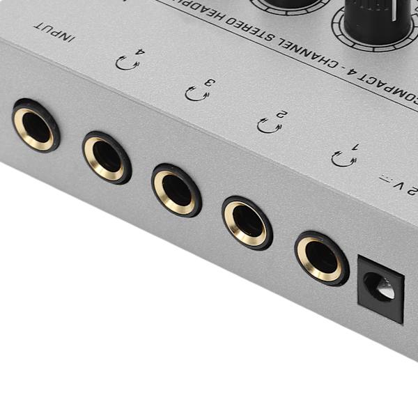 4-kanals hörlursförstärkare Stereo-hörlursdelare med strömadapter EU-kontakt 100‑240VAC