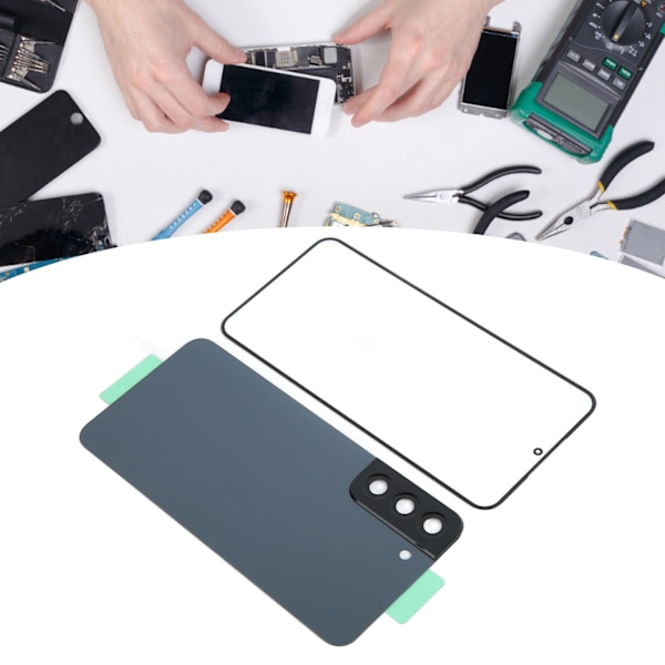 Smartphone Yttre Skärm Baksida Glas Skydd med Kameralins Mobiltelefon Glas Skydd Hölje Dörr Kit för Samsung Galaxy S22 Plus Grå