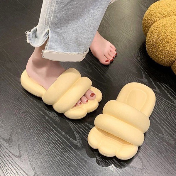 Tjocksulad PVC Toffel Halksäker Öppen Tå Enfärgad Resilient PVC Toffel för Sommar Par Gul 36-37