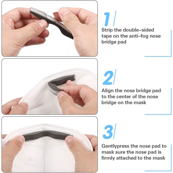 Memory Foam Anti-Fog Næsebro Pads Selvhæftende Beskyttelsesstrimler Forsegl Næsepuder (200 stk.)