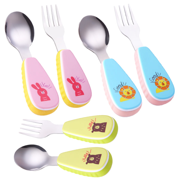 Silikonhåndtak, babyskjeer + gafler | Bestikk i rustfritt stål