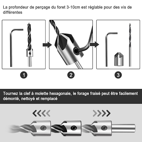 Forest Wood Countersink, HSS Countersink Drill Bits Wood Countersink Countersink Steel Countersink Drill Carpentry Reamer with Hex Wrench Reamer