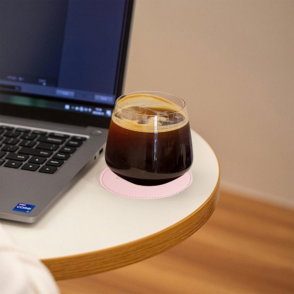 6 runde tekoppunderlag sklisikre vanntette pu skinn kaffekoppunderlag dobbeltsidig isolasjonspute