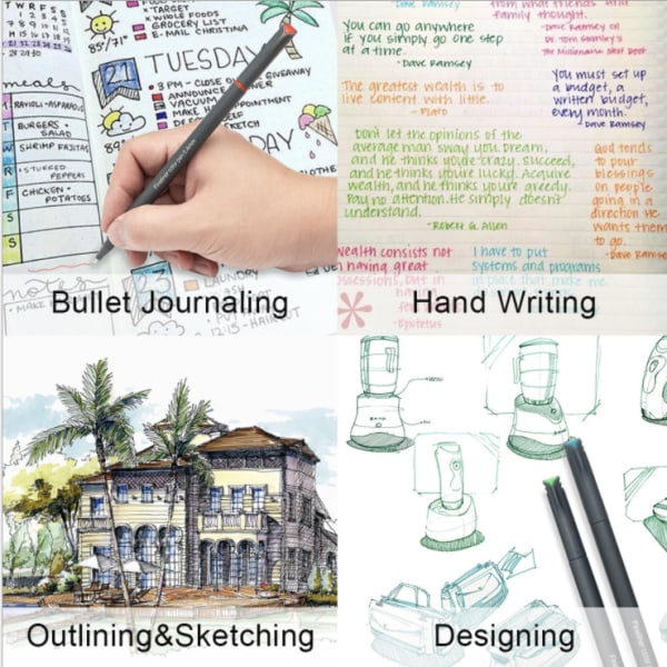 Värilliset Journaling-kynät, ohutkärkiset piirustusmarkerit