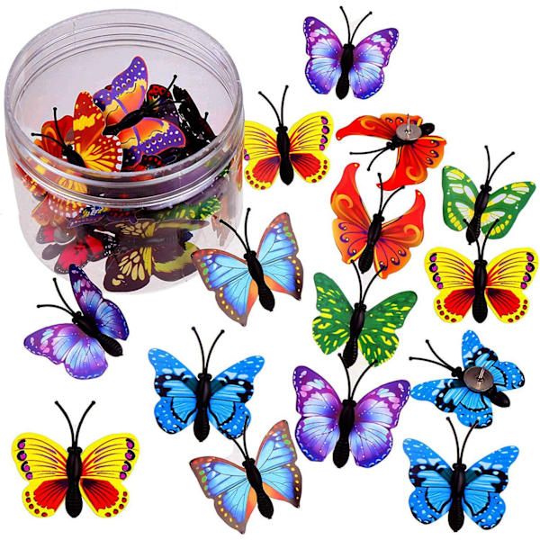 30 stk. sommerfugle trykknapper dekorative tommelfingerknapper farverige