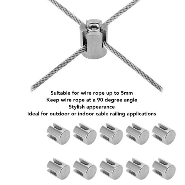 10 kpl Ristikaapelilukkoja 316 Ruostumattomasta Teräksestä Kaidelangan Kiinnikkeet Seinäjärjestelmän Tarvikkeet 5mm