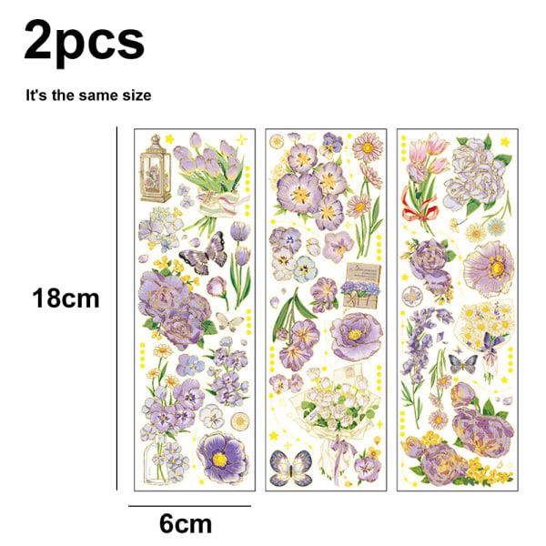 2pak 6stk Vintage Blomster Scrapbog Mærkater Blomster Vandtætte