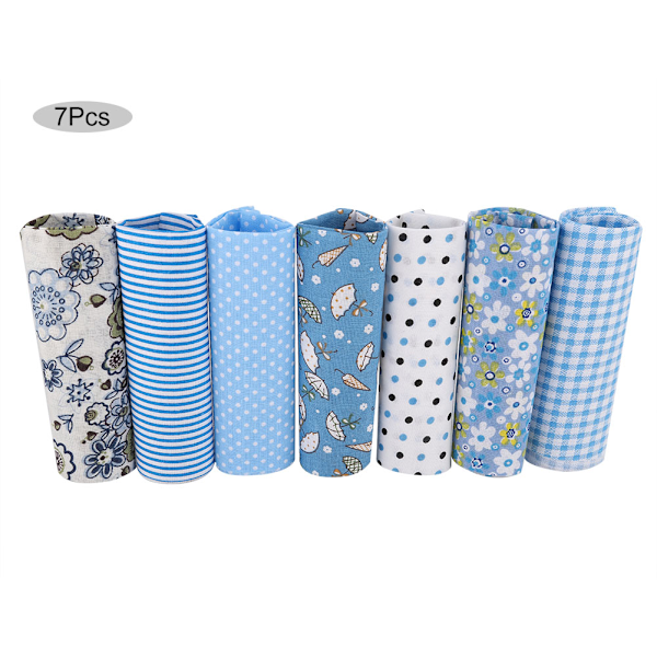 7 stk. Blå Blomster Bomuldsstof Kvadrater Quilting Syning Forudskårne DIY Ark til Håndværk Patchwork (L)