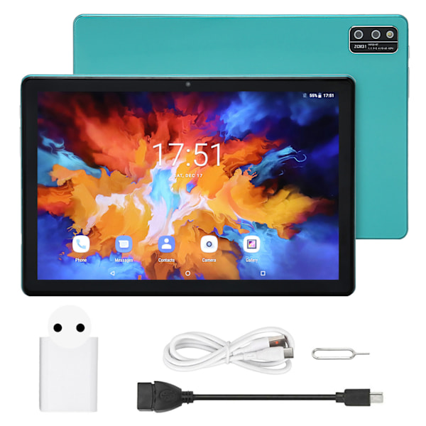 10.1in Smart Phone Tablet 5GWiFi 8GB 128GB Octa Core 8800mAh IPS Touch Screen HD Tablet för Android 11 100‑240V Grön EU-kontakt