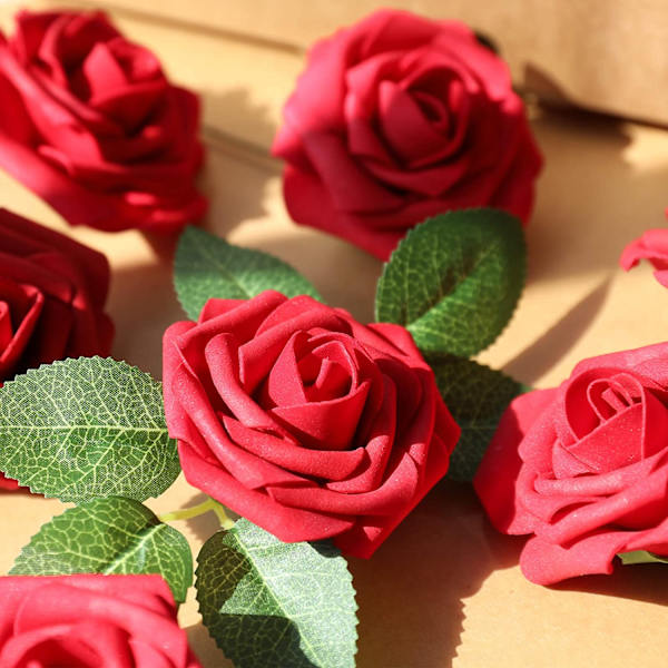 Konstgjord blomma röd ros 25st/50st äkta falska rosor Red 25pcs