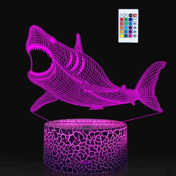 Shark series 3d liten bordslampa, kreativ färgglad fjärrkontroll