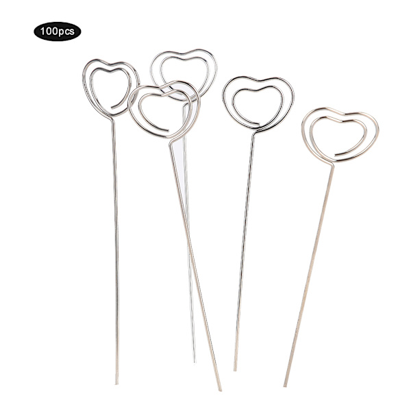 100 stk. Kærlighedshjerteformet Metaltråd Memo Kort Billede Papir Note Display Clip Holder