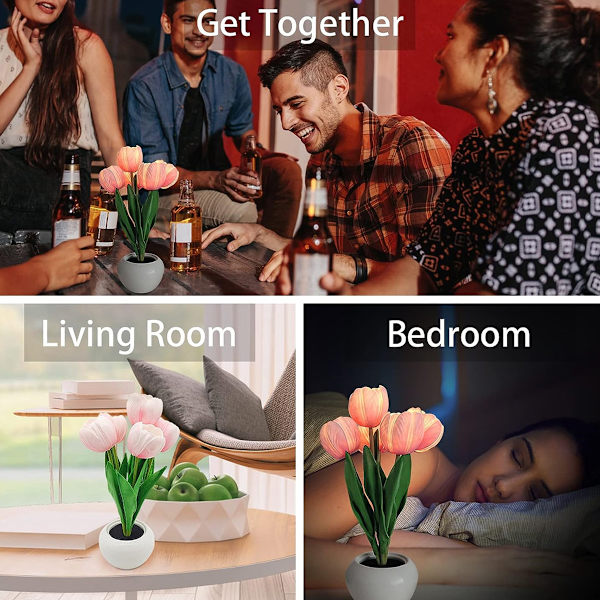 Blomsterbordslampa Tulpan Skrivbords LED Nattlampa för Hem Vardagsrumsinredning Konstgjord Blomma