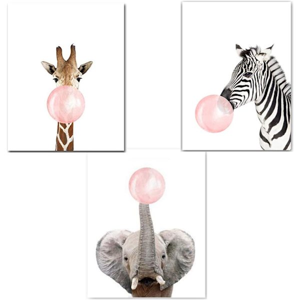 Nordiska idéer 3 affischer Giraff Lejon Elefant Affischer Moln Måne