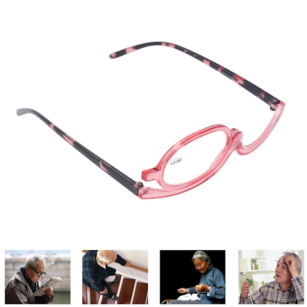 Sminkebriller Lett Folding Roterende Enkeltlinse Kvinner Forstørrende Kosmetiske Øyeglass, Rosa, +3.00